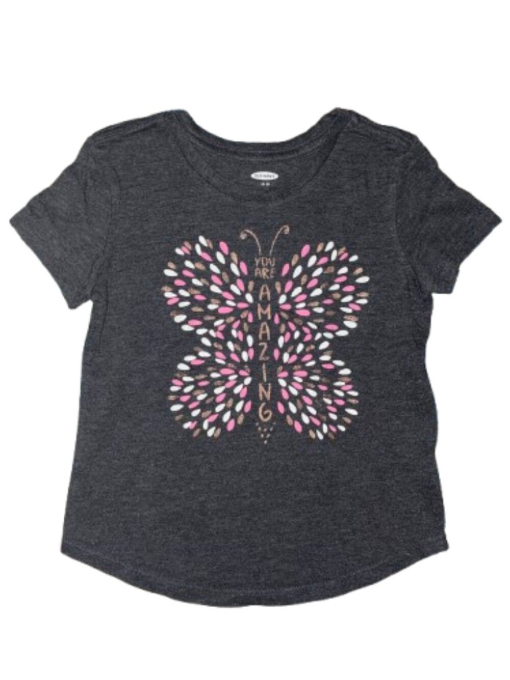 Old Navy Charcoal Butterfly Tee with Pink & White Accents AMAZING